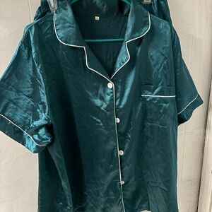 Women's Satin Pajama Set - Teal
